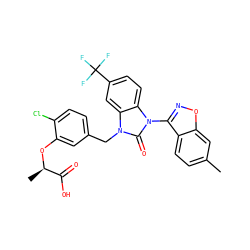 Cc1ccc2c(-n3c(=O)n(Cc4ccc(Cl)c(O[C@H](C)C(=O)O)c4)c4cc(C(F)(F)F)ccc43)noc2c1 ZINC000082152684