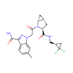 Cc1ccc2c(C(N)=O)nn(CC(=O)N3[C@H](C(=O)NC[C@H]4CC4(Cl)Cl)C[C@H]4C[C@H]43)c2c1 ZINC000210845268