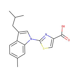 Cc1ccc2c(CC(C)C)cn(-c3nc(C(=O)O)cs3)c2c1 ZINC000029045321