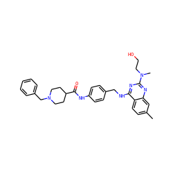 Cc1ccc2c(NCc3ccc(NC(=O)C4CCN(Cc5ccccc5)CC4)cc3)nc(N(C)CCO)nc2c1 ZINC000143868627