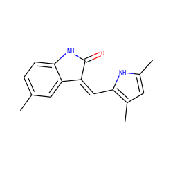 Cc1ccc2c(c1)/C(=C/c1[nH]c(C)cc1C)C(=O)N2 ZINC000013780170