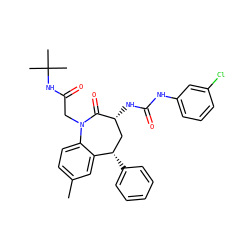 Cc1ccc2c(c1)[C@@H](c1ccccc1)C[C@@H](NC(=O)Nc1cccc(Cl)c1)C(=O)N2CC(=O)NC(C)(C)C ZINC000027210622