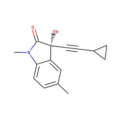 Cc1ccc2c(c1)[C@](O)(C#CC1CC1)C(=O)N2C ZINC000142352749