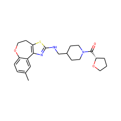 Cc1ccc2c(c1)-c1nc(NCC3CCN(C(=O)[C@@H]4CCCO4)CC3)sc1CCO2 ZINC000026486916