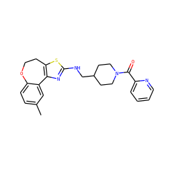 Cc1ccc2c(c1)-c1nc(NCC3CCN(C(=O)c4ccccn4)CC3)sc1CCO2 ZINC000026487553