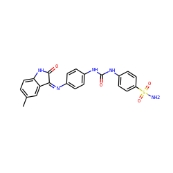 Cc1ccc2c(c1)C(=Nc1ccc(NC(=O)Nc3ccc(S(N)(=O)=O)cc3)cc1)C(=O)N2 ZINC000653696888