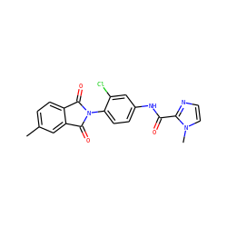 Cc1ccc2c(c1)C(=O)N(c1ccc(NC(=O)c3nccn3C)cc1Cl)C2=O ZINC000653691051