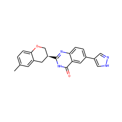 Cc1ccc2c(c1)C[C@H](c1nc3ccc(-c4cn[nH]c4)cc3c(=O)[nH]1)CO2 ZINC000066104363