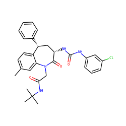 Cc1ccc2c(c1)N(CC(=O)NC(C)(C)C)C(=O)[C@@H](NC(=O)Nc1cccc(Cl)c1)C[C@H]2c1ccccc1 ZINC000027209588