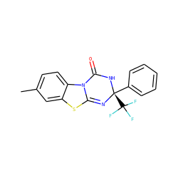 Cc1ccc2c(c1)SC1=N[C@](c3ccccc3)(C(F)(F)F)NC(=O)N12 ZINC000003198159