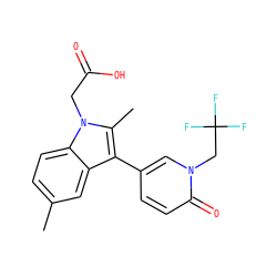Cc1ccc2c(c1)c(-c1ccc(=O)n(CC(F)(F)F)c1)c(C)n2CC(=O)O ZINC000117015456