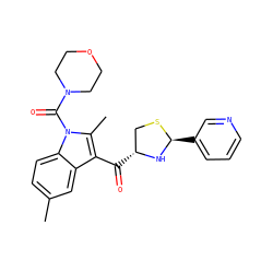 Cc1ccc2c(c1)c(C(=O)[C@@H]1CS[C@@H](c3cccnc3)N1)c(C)n2C(=O)N1CCOCC1 ZINC000013737530