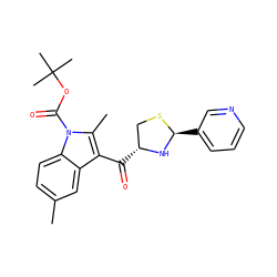 Cc1ccc2c(c1)c(C(=O)[C@@H]1CS[C@@H](c3cccnc3)N1)c(C)n2C(=O)OC(C)(C)C ZINC000013737557