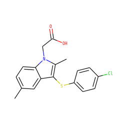 Cc1ccc2c(c1)c(Sc1ccc(Cl)cc1)c(C)n2CC(=O)O ZINC000034094548