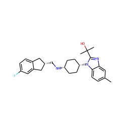 Cc1ccc2c(c1)nc(C(C)(C)O)n2[C@H]1CC[C@@H](NC[C@H]2Cc3ccc(F)cc3C2)CC1 ZINC000103143660