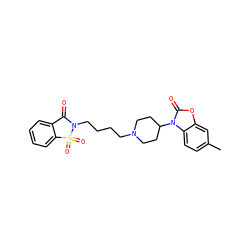 Cc1ccc2c(c1)oc(=O)n2C1CCN(CCCCN2C(=O)c3ccccc3S2(=O)=O)CC1 ZINC000026500012