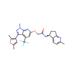 Cc1ccc2c(n1)CC[C@@H]2NC(=O)COc1cc(C(F)(F)F)c2c(-c3cc(C)oc3C)nn(C)c2n1 ZINC000169702668