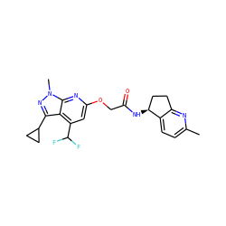 Cc1ccc2c(n1)CC[C@@H]2NC(=O)COc1cc(C(F)F)c2c(C3CC3)nn(C)c2n1 ZINC000117512759