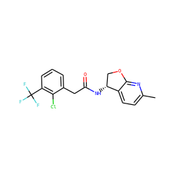 Cc1ccc2c(n1)OC[C@H]2NC(=O)Cc1cccc(C(F)(F)F)c1Cl ZINC000146651381