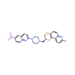 Cc1ccc2c3c(ccc2n1)OC[C@H](CN1CCN(c2ccc4cc([N+](=O)[O-])ccc4n2)CC1)O3 ZINC000042990149