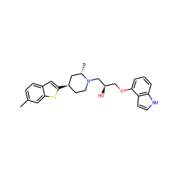 Cc1ccc2cc([C@@H]3CCN(C[C@H](O)COc4cccc5[nH]ccc45)[C@@H](C)C3)sc2c1 ZINC000013535680