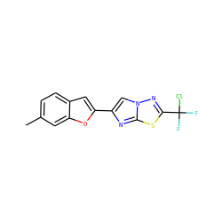 Cc1ccc2cc(-c3cn4nc(C(F)(F)Cl)sc4n3)oc2c1 ZINC000653760003