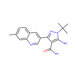 Cc1ccc2cc(-c3nn(C(C)(C)C)c(N)c3C(N)=O)cnc2c1 ZINC000221716990