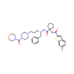 Cc1ccc2cc(C(=O)NC3(C(=O)N[C@@H](CCCN4CCN(C(=O)N5CCOCC5)CC4)Cc4ccccc4)CCCC3)sc2c1 ZINC000049775757