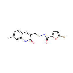 Cc1ccc2cc(CCNC(=O)c3ccc(Br)o3)c(=O)[nH]c2c1 ZINC000008577631