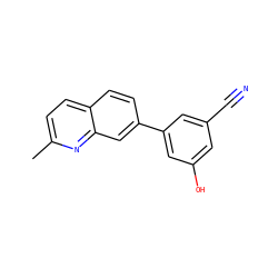 Cc1ccc2ccc(-c3cc(O)cc(C#N)c3)cc2n1 ZINC000028823080