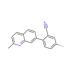 Cc1ccc2ccc(-c3ccc(Cl)cc3C#N)cc2n1 ZINC000049089791