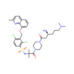 Cc1ccc2cccc(OCc3c(Cl)ccc(S(=O)(=O)NC(C)(C)C(=O)N4CCN(C(=O)C[C@@H](N)CCCN(C)C)CC4)c3Cl)c2n1 ZINC000049780063