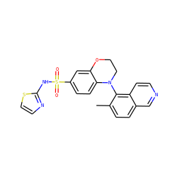 Cc1ccc2cnccc2c1N1CCOc2cc(S(=O)(=O)Nc3nccs3)ccc21 ZINC000205731011