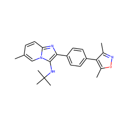 Cc1ccc2nc(-c3ccc(-c4c(C)noc4C)cc3)c(NC(C)(C)C)n2c1 ZINC000299822583
