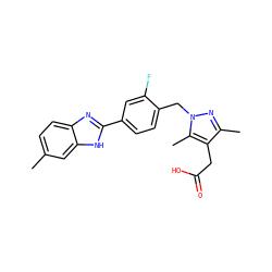 Cc1ccc2nc(-c3ccc(Cn4nc(C)c(CC(=O)O)c4C)c(F)c3)[nH]c2c1 ZINC001772652890
