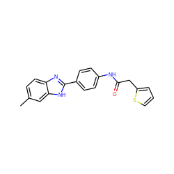 Cc1ccc2nc(-c3ccc(NC(=O)Cc4cccs4)cc3)[nH]c2c1 ZINC000004649259