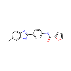 Cc1ccc2nc(-c3ccc(NC(=O)c4ccco4)cc3)[nH]c2c1 ZINC000004037153