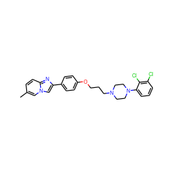 Cc1ccc2nc(-c3ccc(OCCCN4CCN(c5cccc(Cl)c5Cl)CC4)cc3)cn2c1 ZINC000028711418