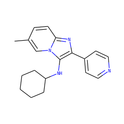 Cc1ccc2nc(-c3ccncc3)c(NC3CCCCC3)n2c1 ZINC000000779112