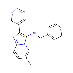 Cc1ccc2nc(-c3ccncc3)c(NCc3ccccc3)n2c1 ZINC001772583869