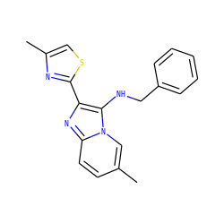 Cc1ccc2nc(-c3nc(C)cs3)c(NCc3ccccc3)n2c1 ZINC001772584302
