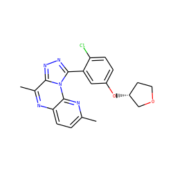 Cc1ccc2nc(C)c3nnc(-c4cc(O[C@@H]5CCOC5)ccc4Cl)n3c2n1 ZINC000145728877