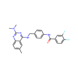 Cc1ccc2nc(N(C)C)nc(NCc3ccc(NC(=O)c4ccc(F)c(F)c4)cc3)c2c1 ZINC000141860382