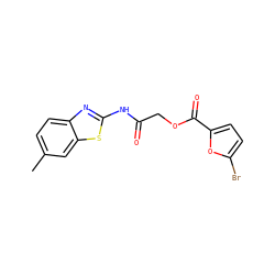 Cc1ccc2nc(NC(=O)COC(=O)c3ccc(Br)o3)sc2c1 ZINC000001059825