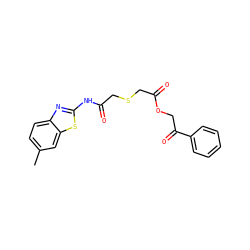 Cc1ccc2nc(NC(=O)CSCC(=O)OCC(=O)c3ccccc3)sc2c1 ZINC000003117198