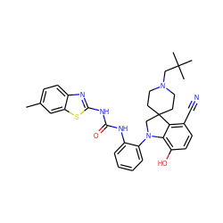 Cc1ccc2nc(NC(=O)Nc3ccccc3N3CC4(CCN(CC(C)(C)C)CC4)c4c(C#N)ccc(O)c43)sc2c1 ZINC001772607446