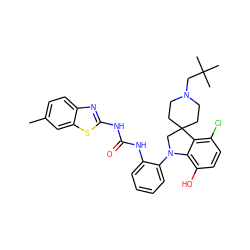 Cc1ccc2nc(NC(=O)Nc3ccccc3N3CC4(CCN(CC(C)(C)C)CC4)c4c(Cl)ccc(O)c43)sc2c1 ZINC001772649596