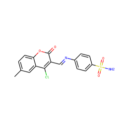 Cc1ccc2oc(=O)c(/C=N/c3ccc(S(N)(=O)=O)cc3)c(Cl)c2c1 ZINC000096921662