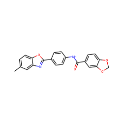 Cc1ccc2oc(-c3ccc(NC(=O)c4ccc5c(c4)OCO5)cc3)nc2c1 ZINC000001117440