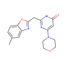 Cc1ccc2oc(Cc3nc(N4CCOCC4)cc(=O)[nH]3)nc2c1 ZINC000084669279